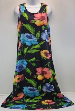 L5) LaCera Woman Cotton Black Floral Sleeveless Midi Dress Medium